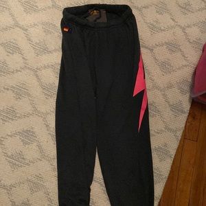 Grey Aviator nation sweatpants with pink lightning bolt!!!